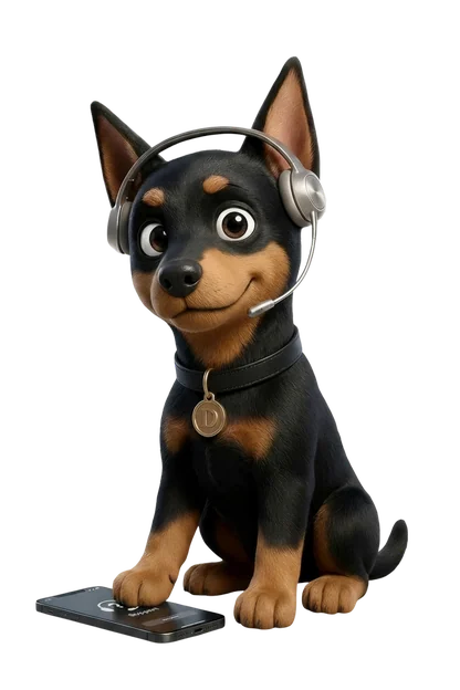 Маскот DoberMoney в наушниках поддержки